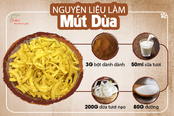 mứt dừa bột dành dành (màu vàng)